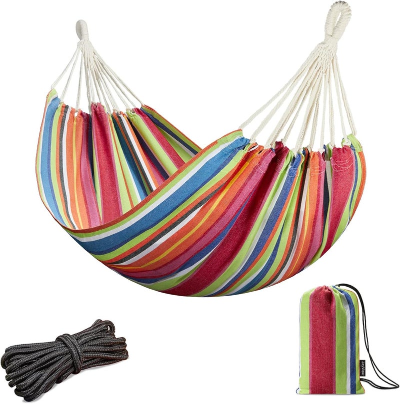 JoyView Brazilian Hammock for Single Preson Portable Hammock with Hanging Ropes & Carry Bag Large 78.8x39.4” for Patio 300LBS Capacity Perfect for Outdoor/Indoor - Color Stripes - Image 1